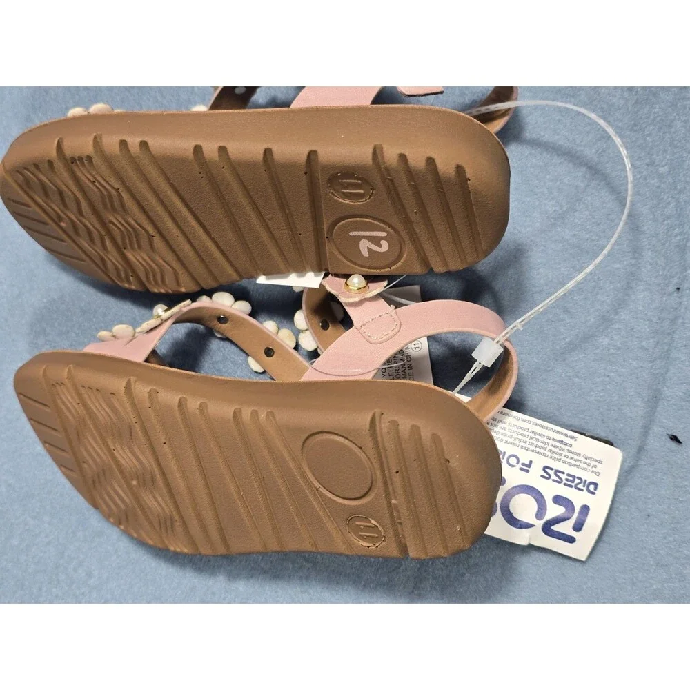 Toddler Girls Pink Floral Sandals or Girls Summer Open Toe Floral Flat Shoes 11